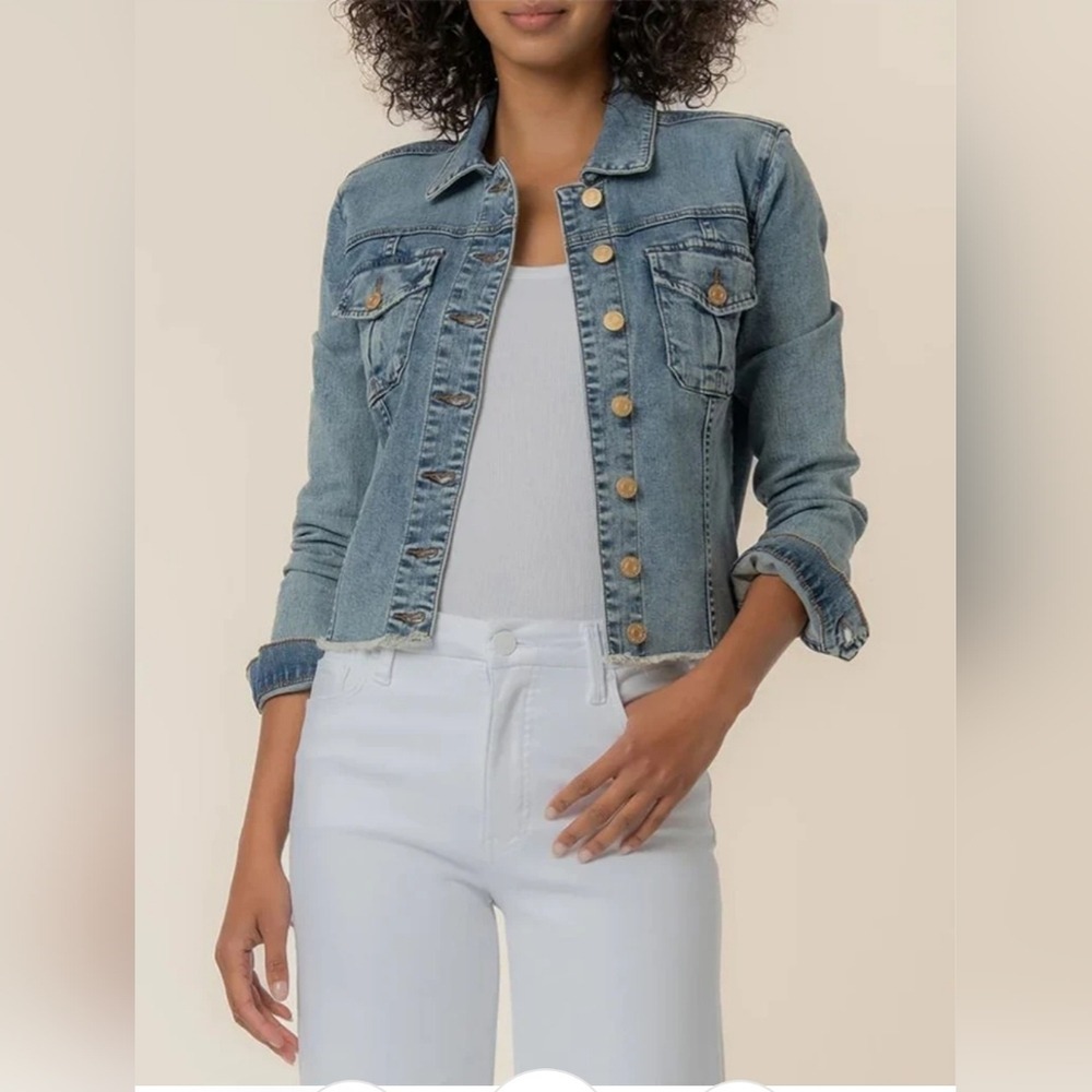 Kut from the Kloth Kara Frayed Raw Hem Denim Jacket Size X Large